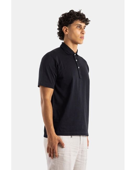 Handvaerk Blue Pima Cotton Short-Sleeved Polo Shirt T-Shirts And Polos for men