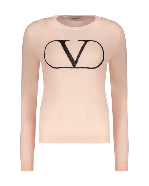 Valentino Garavani Pink Long Sleeve Crew-Neck Sweater
