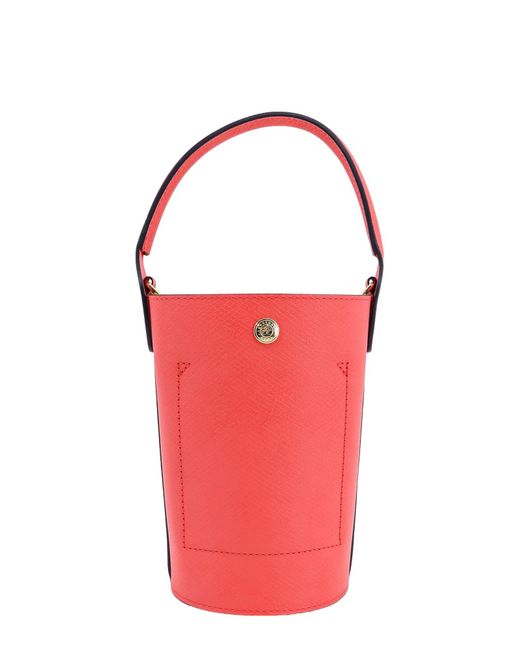 Longchamp Red Leather Bucket Bag With Engraved Logo
