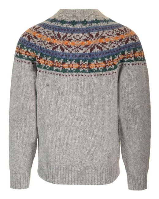 Howlin' By Morrison Gray Fair Isle Brushed Wool Crewneck Sweater for men