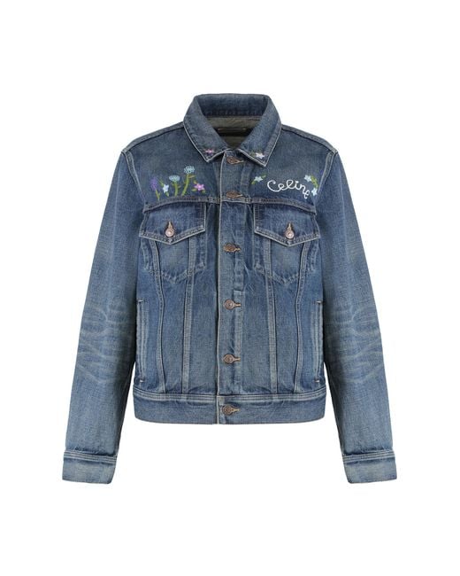 Céline Blue Jacket With Embroidery Cotton