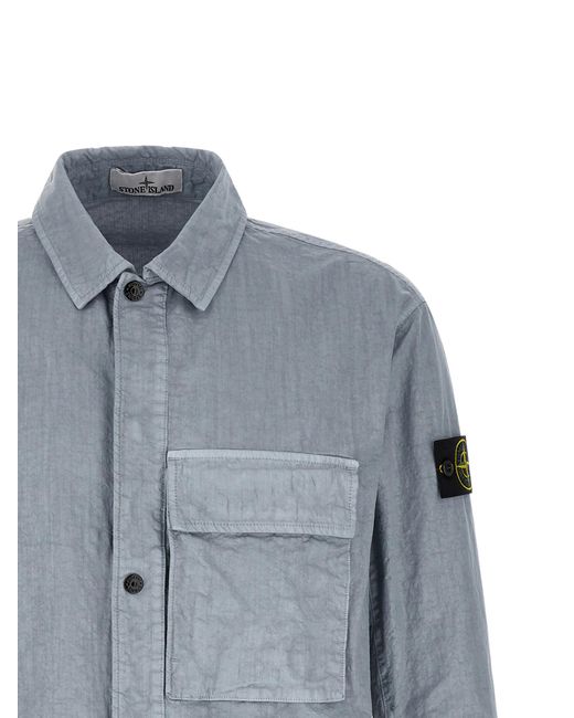 Stone Island Blue Solid Overshirt for men