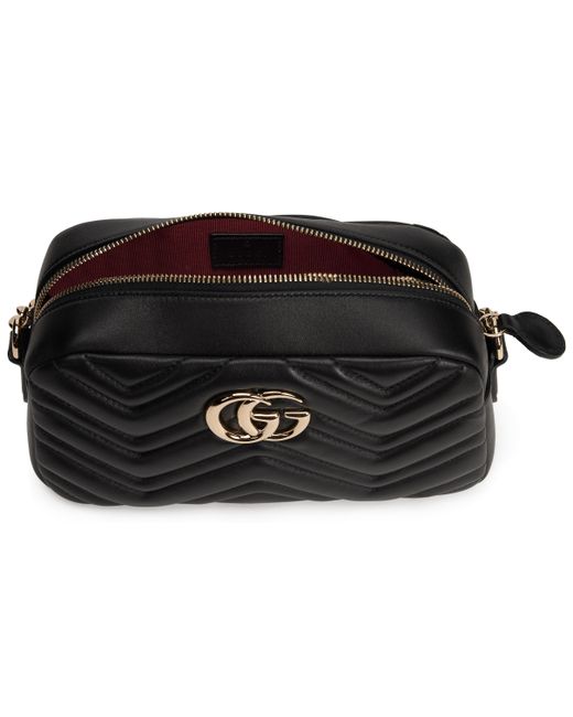 Gucci Black Shoulder Bag Gg Marmont Chevron Nappa Lambskin