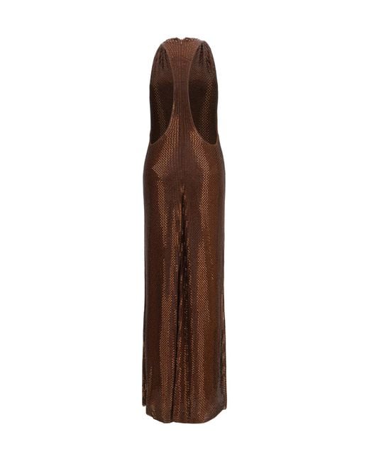 Self-Portrait Brown Embellished Maxi Dress With Cross-Back Straps Polyester; Elastane