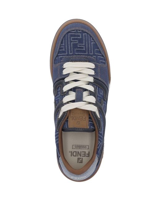 Fendi Blue Ff Jacquard Denim Match Sneakers for men
