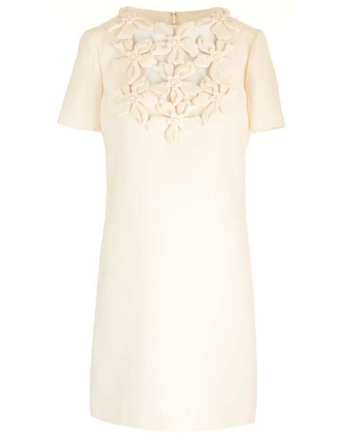 Valentino White Hibiscus Embroidery Mini Dress