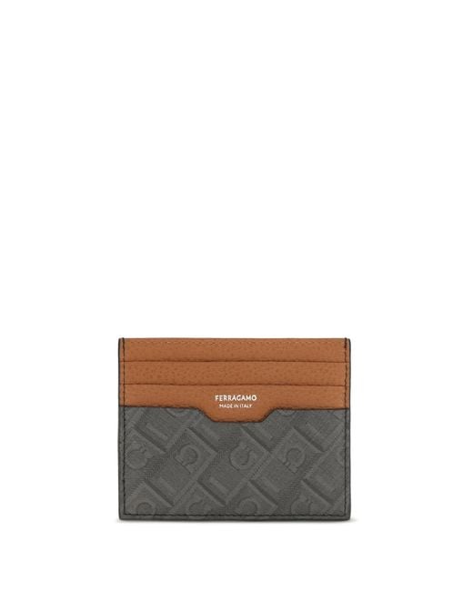 Ferragamo White Monogram Leather Cardholder Calf Bos Taurus Wallet for men