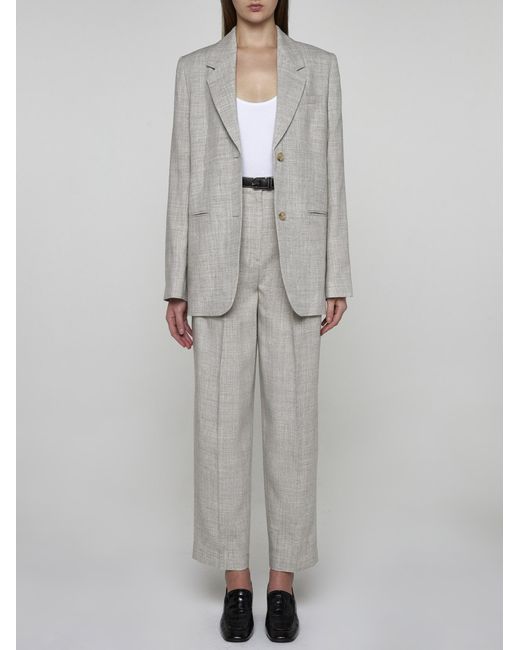 Totême  Gray Viscose And Linen-blend Tailored Trousers