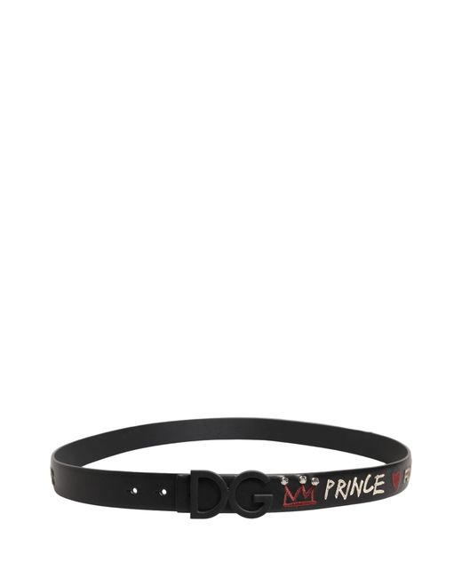 Dolce & Gabbana Metallic Leather Prince Crown Logo Buckle Belt Calf for men