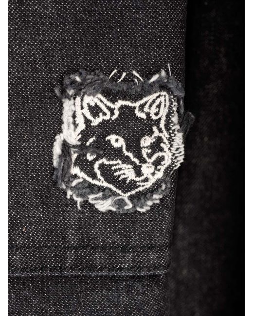Maison Kitsuné Black Denim Overshirt With Mini Logo for men