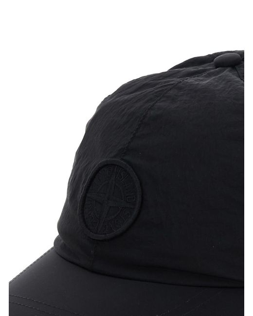 Stone Island Black Baseball Cap With Tonal Logo Patch Polyamide Fibers Hat for men