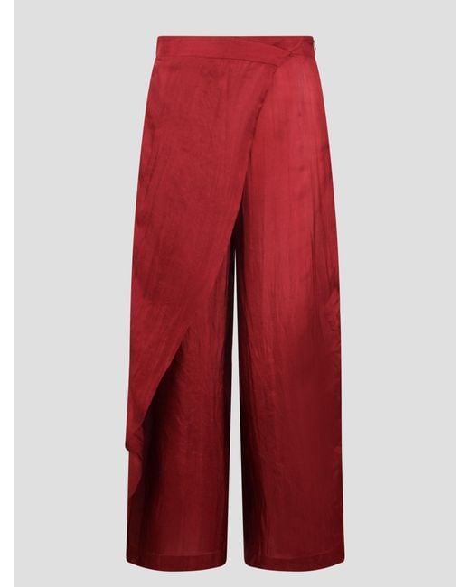 THE ROSE IBIZA Red Wrap Silk Trousers