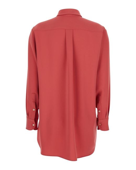 Le Plain Red Shirt With Classic Collar And Button Closure