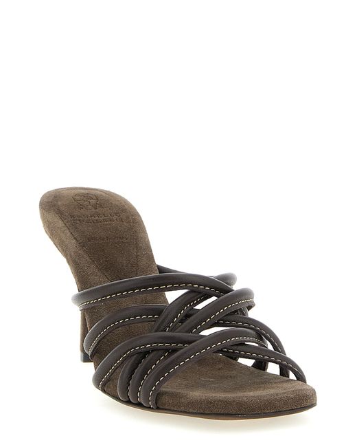 Brunello Cucinelli Brown Leather Stiletto Heel Sandals