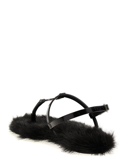 Saint Laurent Black Cassandra Faux Fur-lined Sandals