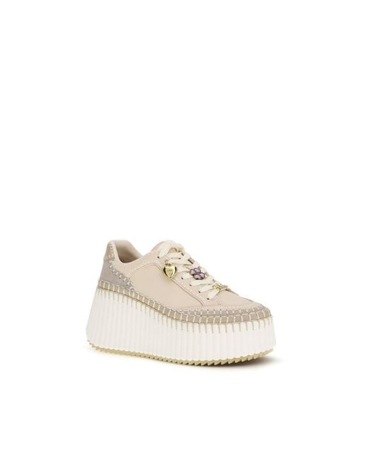 Chloé White Beige Calf Leather Bos Taurus Platform Sneakers