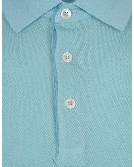 Fedeli Blue Light Cotton Piquet Polo Shirt for men