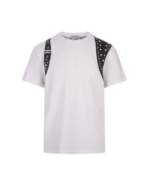 Alexander McQueen White And Studded Harness T-Shirt for men