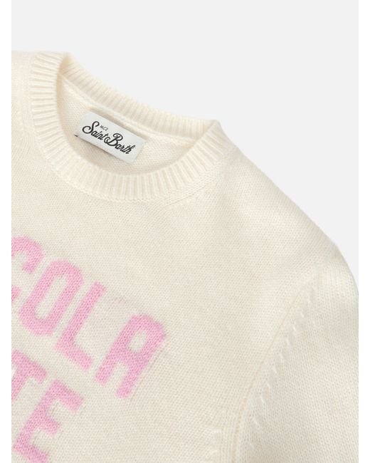 Mc2 Saint Barth Natural Crewneck Princess Cashmere Blend With Piccola Peste Jacquard