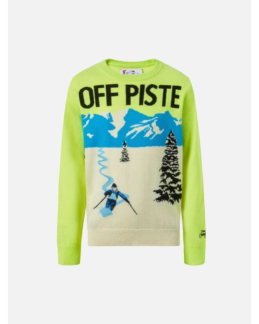 Mc2 Saint Barth Green Crewneck Douglas With Off-Piste Postcard Jacquard Fluo for men