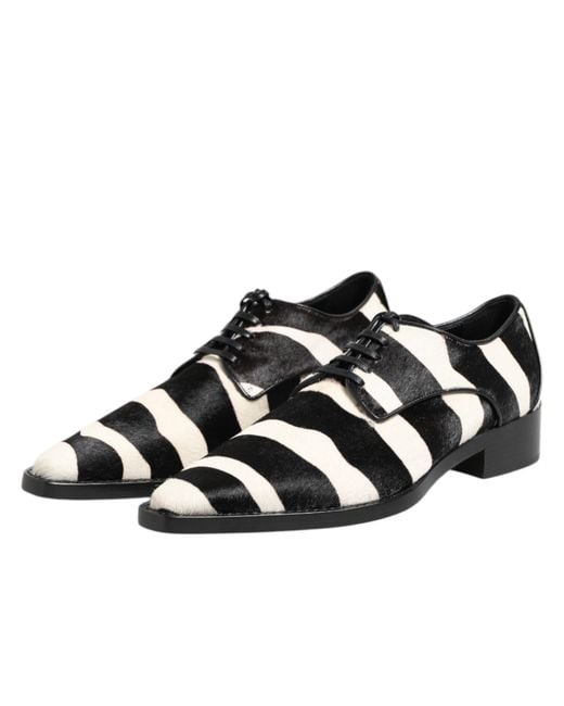 Dolce & Gabbana Black Zebra Pony Fur Dress Shoes Calf for men