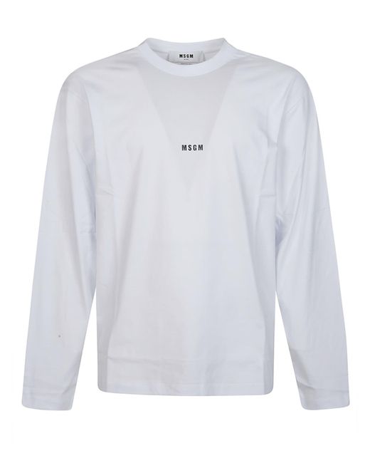 MSGM White Logo Print Long Sleeve T-Shirt for men