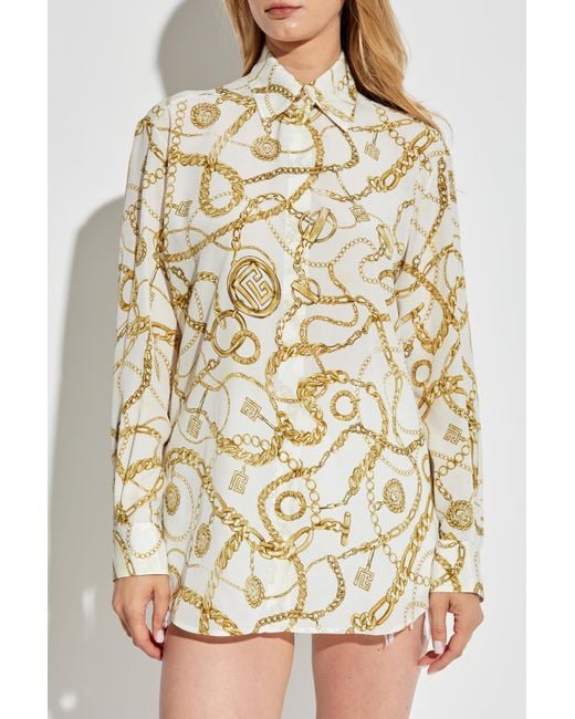 Balmain White Silk Shirt With Print
