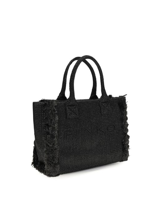 Pinko Black Medium Beach Rafia Tote Bag Raffia Shoulder