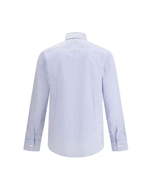 Etro Blue Striped Cotton Shirt With An Embroidered Pegaso Logo On The Chest for men