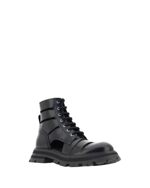 McQueen Black Ankle Boots Wander Combat Calf Leather