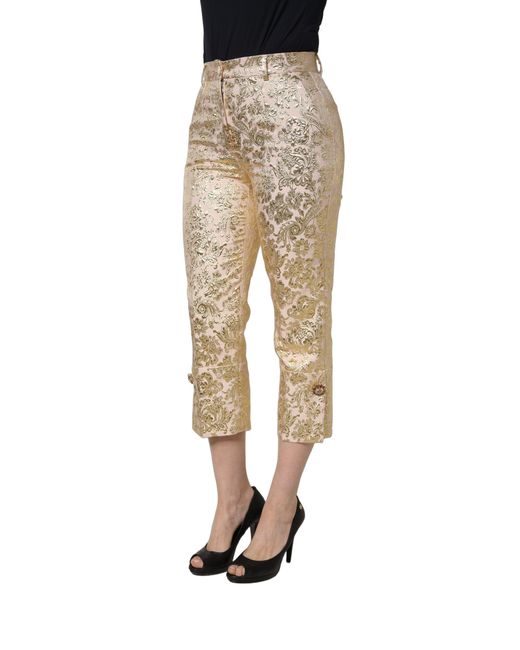 Dolce & Gabbana Natural Jacquard Floral Lamé Crop Trouser Pants