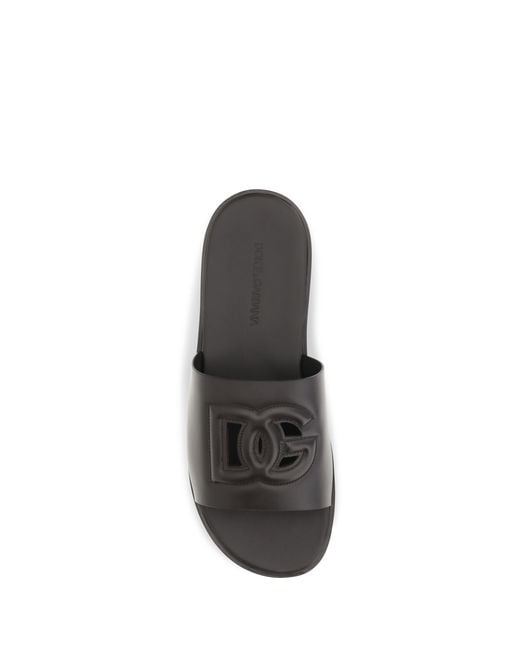 Dolce & Gabbana Black Sandals Embossed Logo Calf Leather for men