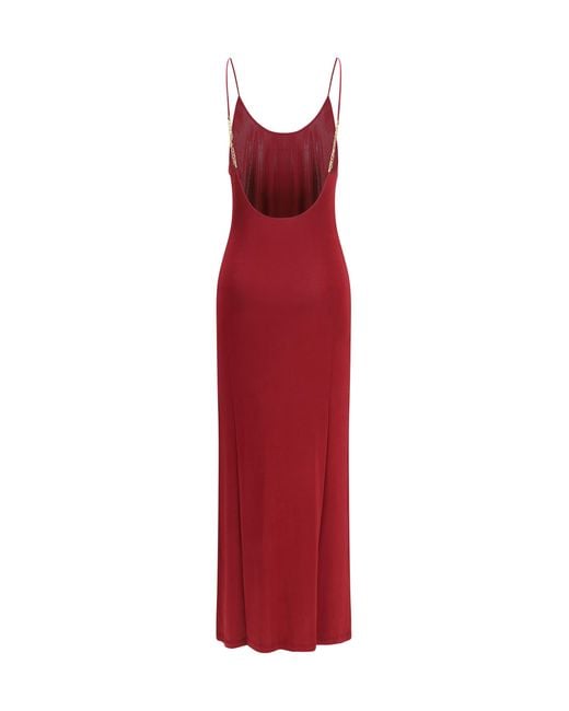 Saint Laurent Red Backless Knit Dress With Cassandre Chain Viscose; Elastane