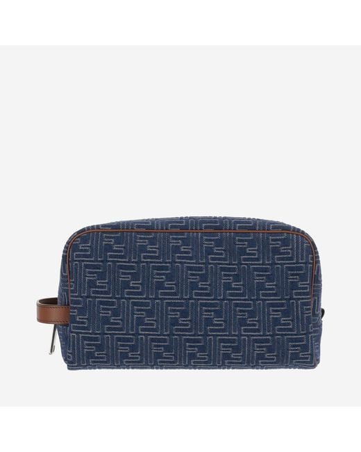 Fendi Blue Cotton Clutch Bag With Ff Pattern for men