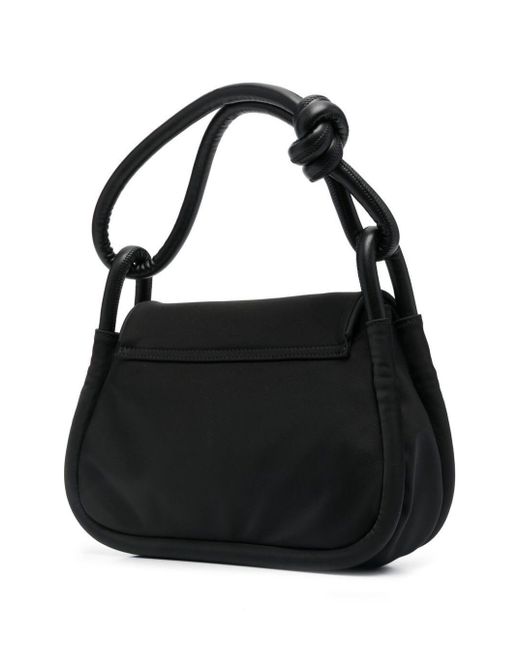Ganni Black Knot Flap Over Tote Bag In Polyester Woman