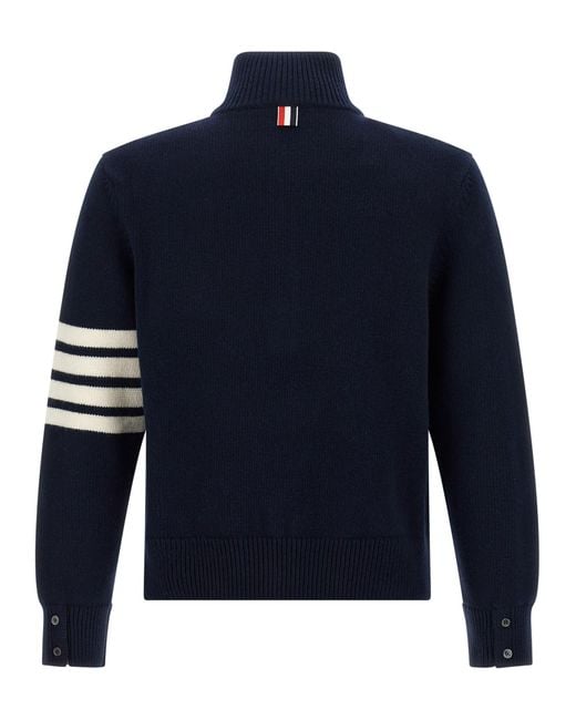 Thom Browne Blue 4Bar Half Zip Sweater for men