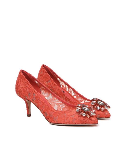 Dolce & Gabbana Pink Taormina Lace Pumps With Crystals