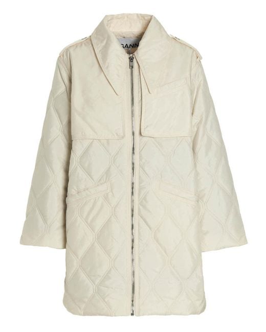 Ganni Quilted Jacket in Natural | Lyst