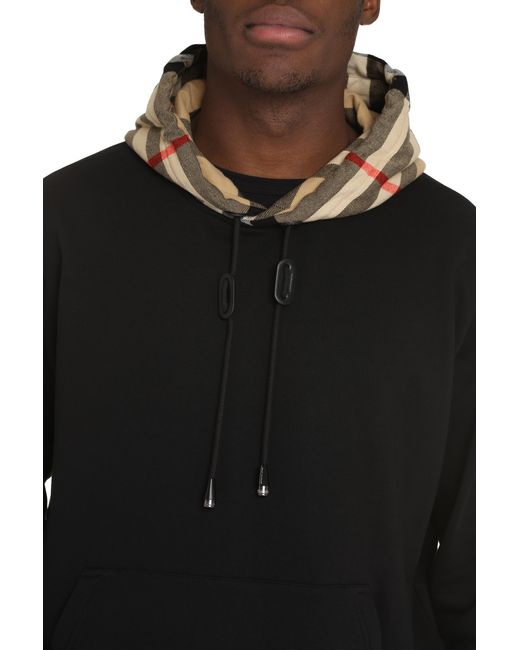 Burberry Blue Check Hood Organic Cotton Hoodie for men