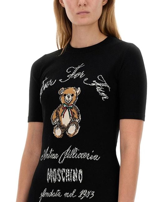 Moschino Black Knit Dress Virgin Wool