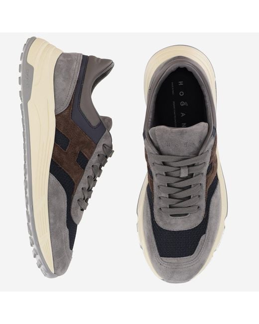 Hogan Gray Sneakers Hyperlight Leather-Mesh Leather And Mesh Trainers for men