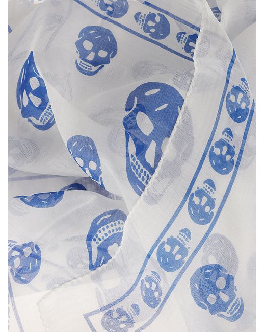 Alexander McQueen Blue Skull Printed Scarf