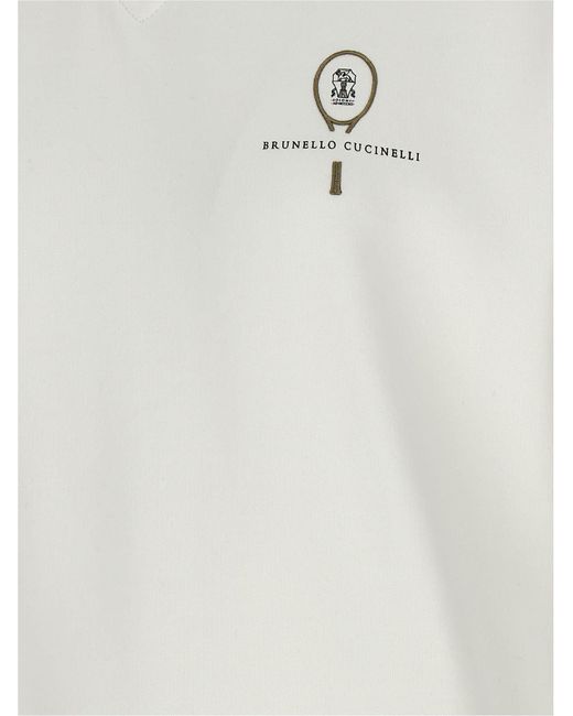 Brunello Cucinelli White Logo Embroidery Sweatshirt