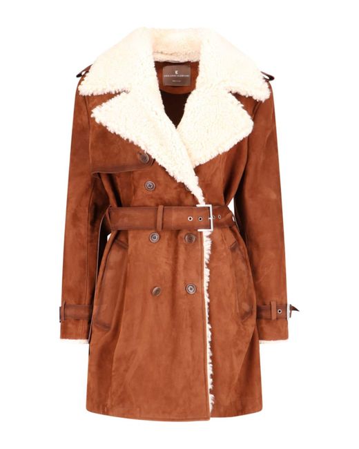 Ermanno Scervino Brown Shearling Midi Coat