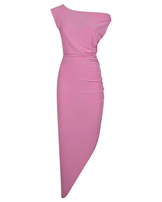 Norma Kamali Purple Drop Shoulder Side Drape Dress