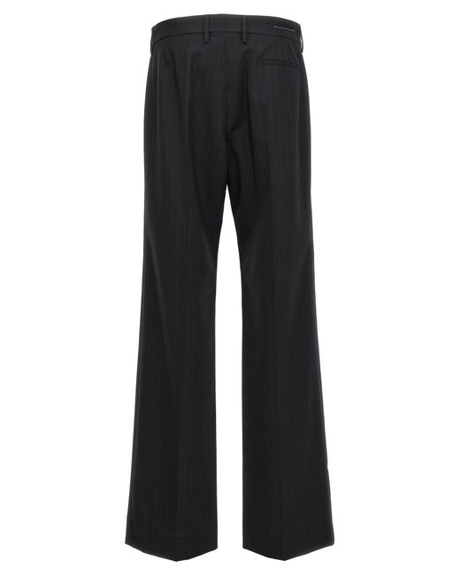 MM6 by Maison Martin Margiela Black Pinstriped Logo Embroidery Pants for men