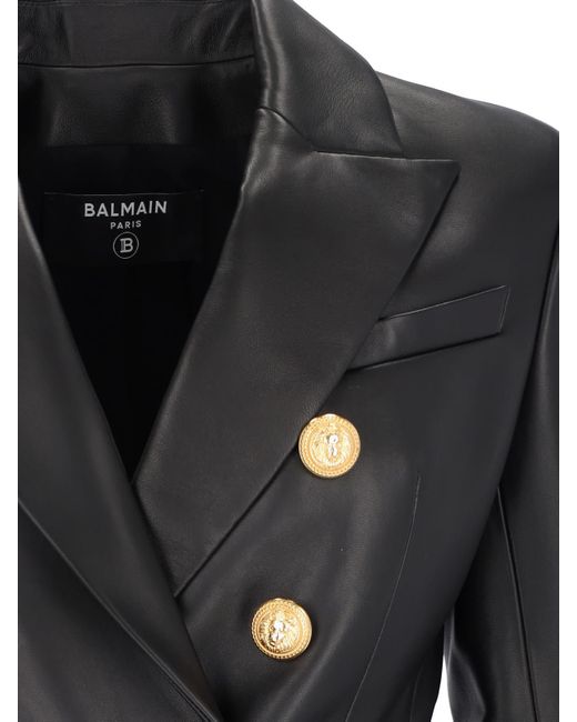 Balmain Black Six Buttons Leather Jacket