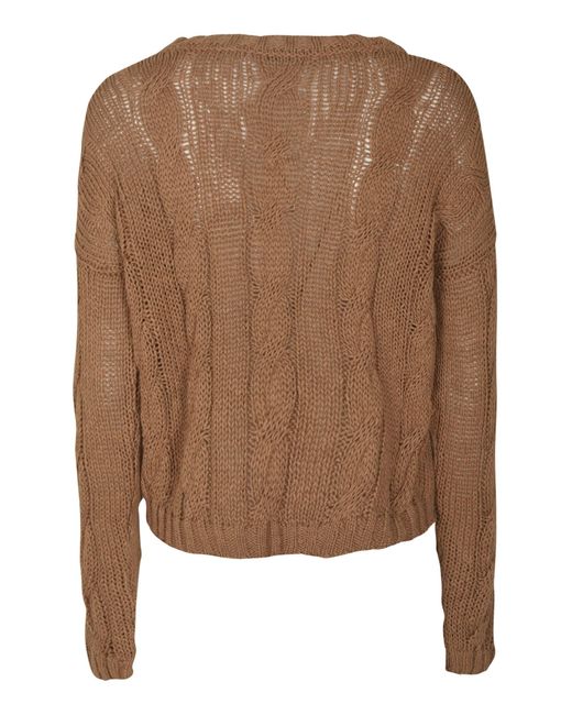 Base London Brown Rib Trim Woven Plain Sweater