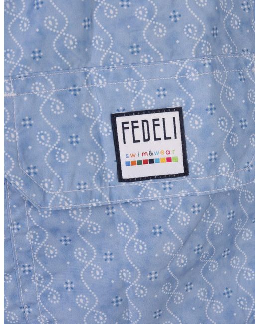Fedeli Blue Sky Swim Shorts With Micro Pattern for men
