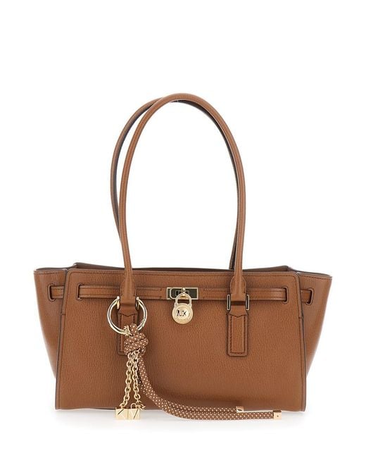 MICHAEL Michael Kors 'hamilton Moderne Small' Brown Shoulder Bag With Padlock On The Front And Ring With Pendants In Leather Woman